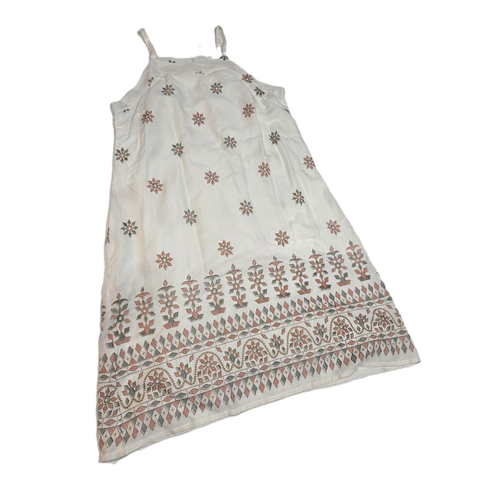 Lapogee Off White Lined Sun Dress Straps Geometric Flower Print Sz M